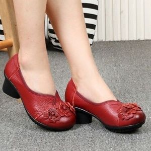 Socofy Red Leather Comfortable flats.